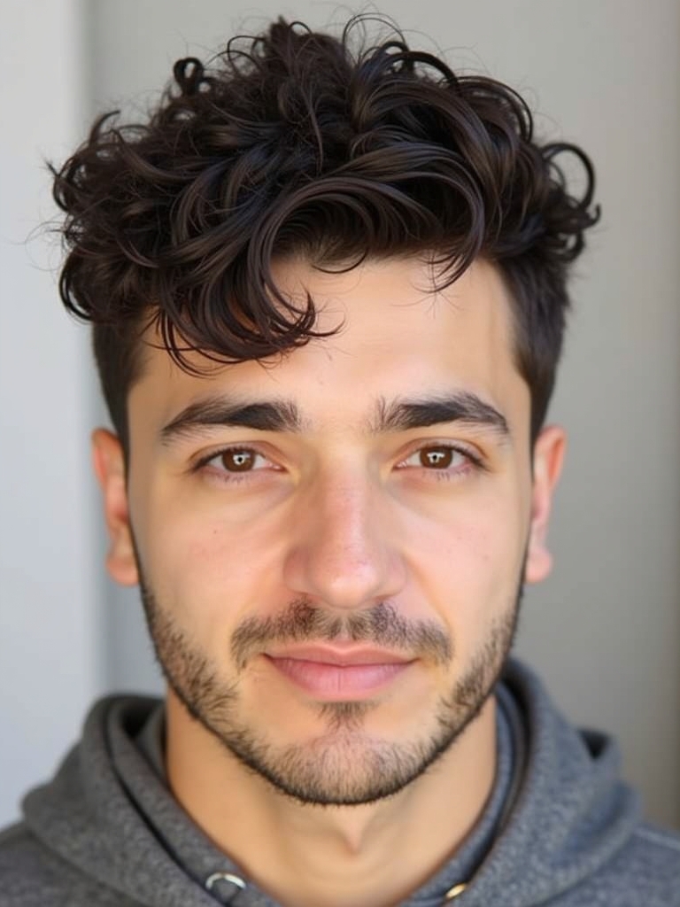 Short Curly Hairstyles Men: The Short Curls with Line Up